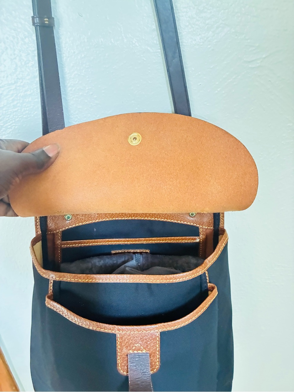 Dooney & Bourke Brown Leather Flap Crossbody with Black Body - Picture 3 of 11